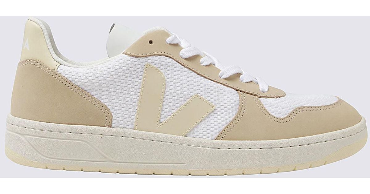 Veja White And Beige Leather V10 Sneakers for Men Lyst