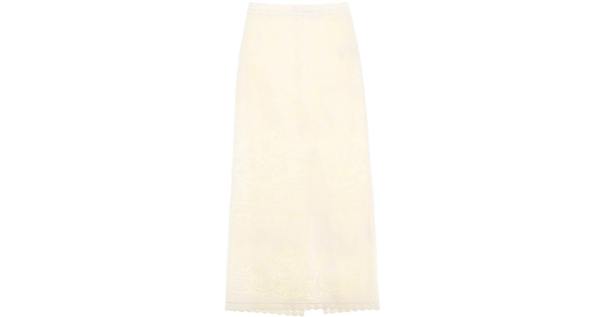 Valentino Long Skirt In Cotton Guipure Lace | Lyst