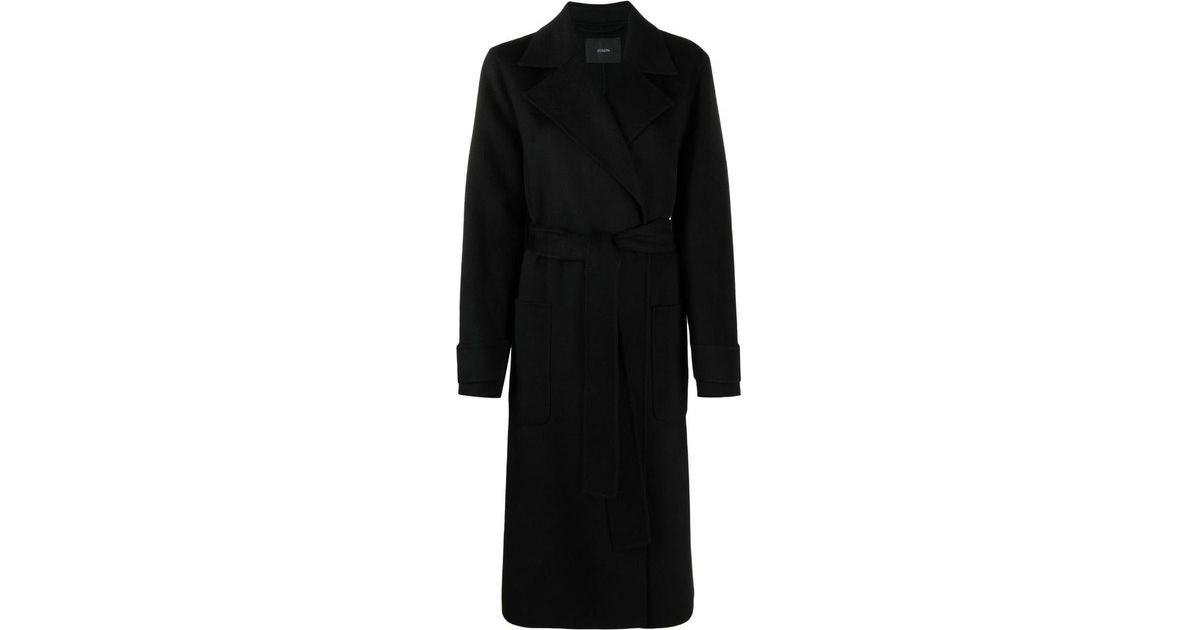 JOSEPH Belted Wool Coat in Black Lyst