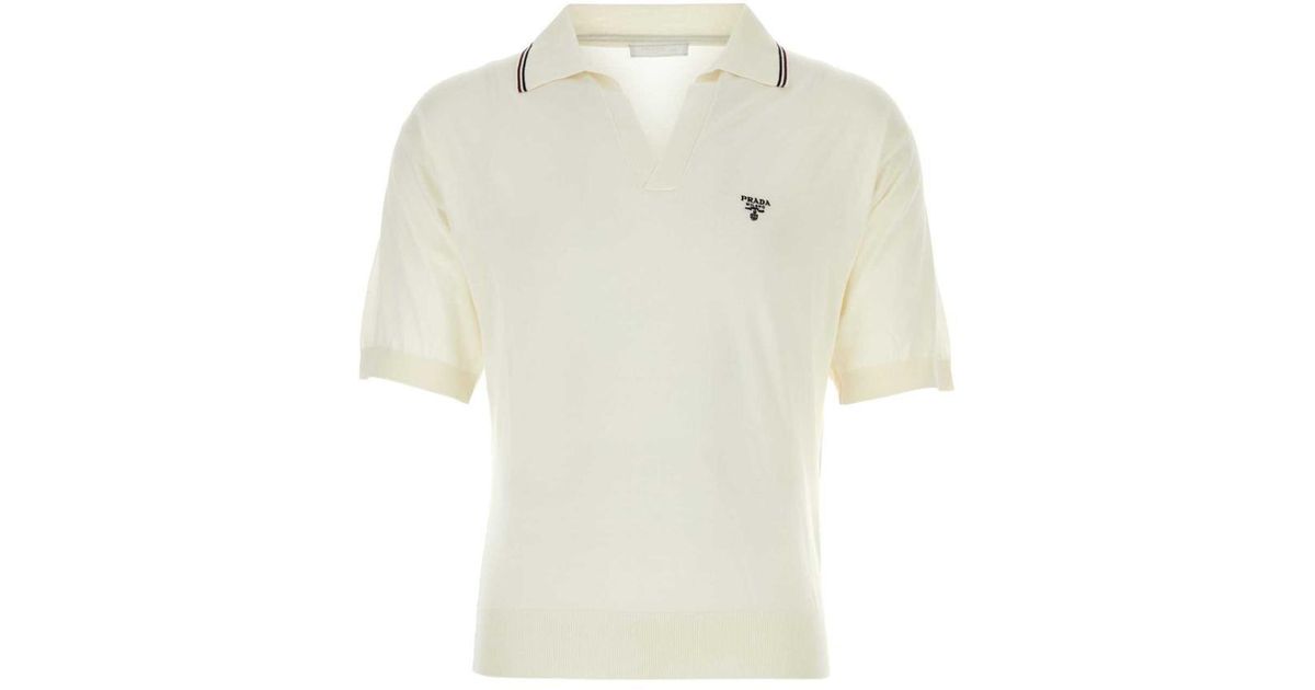 Tシャツ・カットソー PRADA Ivory Silk Blend Polo Shirt Prada Ivory Silk Blend Polo Shirt in White for Men | Lyst