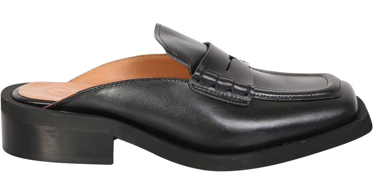 Ganni Leather Casual And Elegant: 's Square Toe Loafers in Black | Lyst