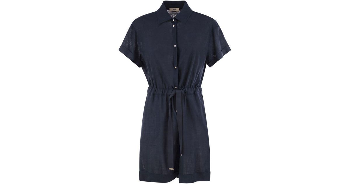 Herno Chemisier Jumpsuit With Drawstring in Blue | Lyst