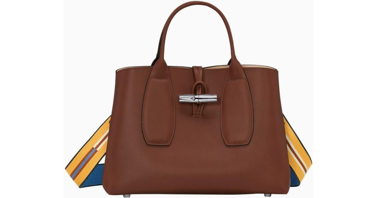 Longchamp Ebony Roseau M Handbag in Brown | Lyst