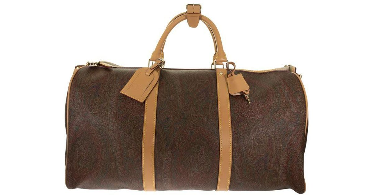 Mens Bags Duffel bags and weekend bags Etro Canvas Paisley Travel Bag With Shoulder Strap in Brown for Men Save 3% 