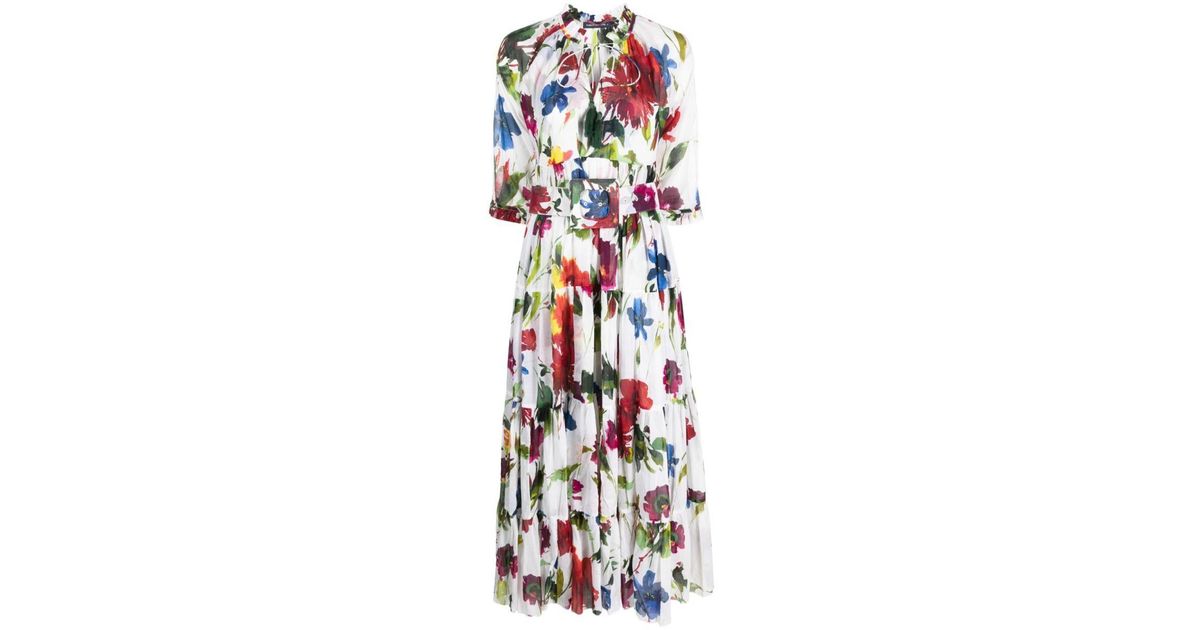 Samantha Sung Printed Cotton Maxi Dress in White | Lyst