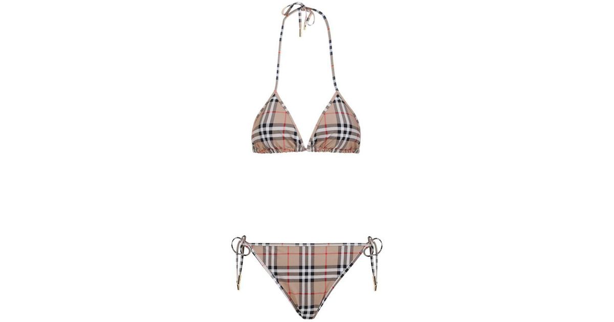 Burberry check trim triangle on sale bikini