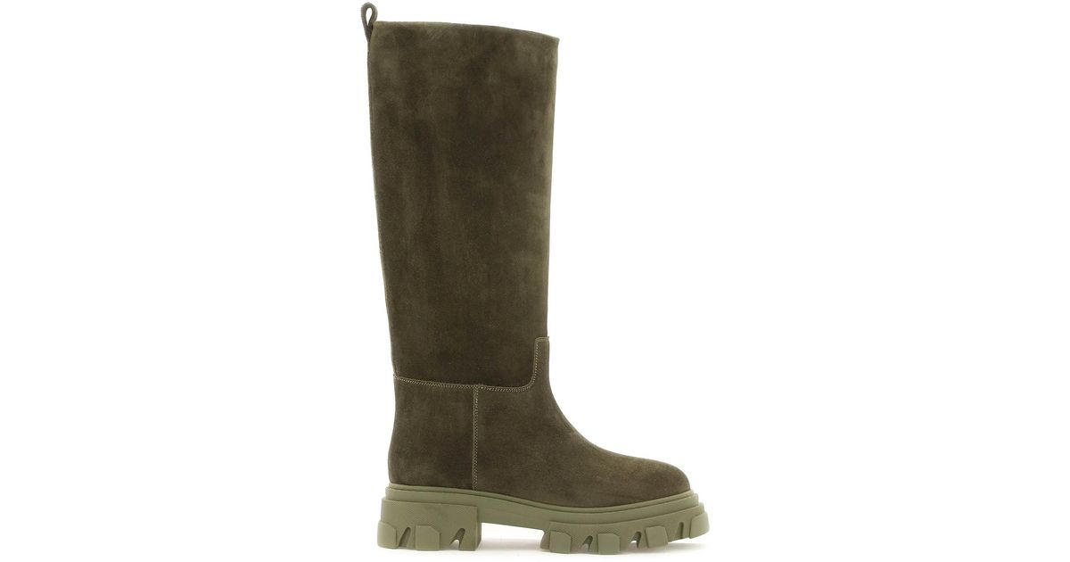 Gia Borghini Tubular Combat Boots In Suede Leather in Khaki - Save 4% Green Womens Shoes Boots Knee-high boots 