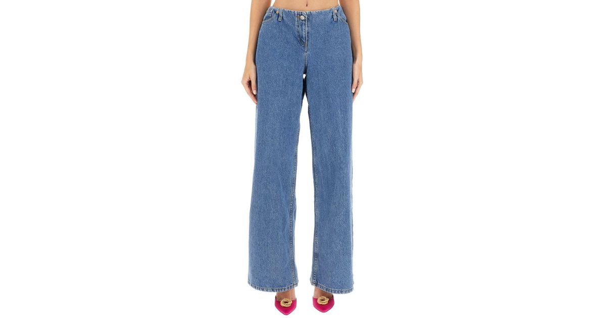 Magda Butrym Ultra Low Waist Wide Leg Jeans in Blue