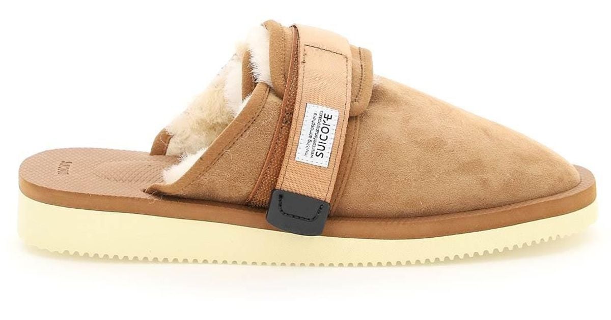 Suicoke Zavo Suede Sabot With Shearling in Brown for Men | Lyst