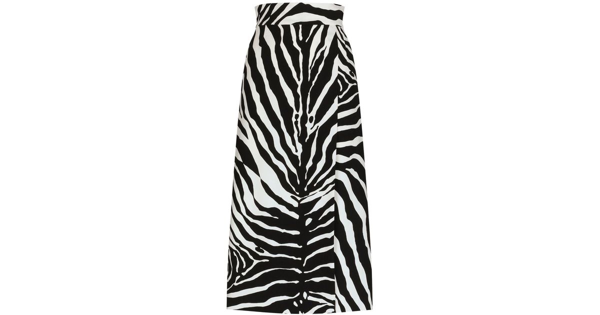 Dolce & Gabbana Cady Zebra Print Midi Skirt in Black | Lyst