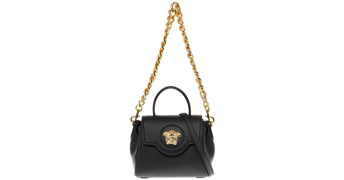 Versace La Medusa Black Leather Handbag - Lyst