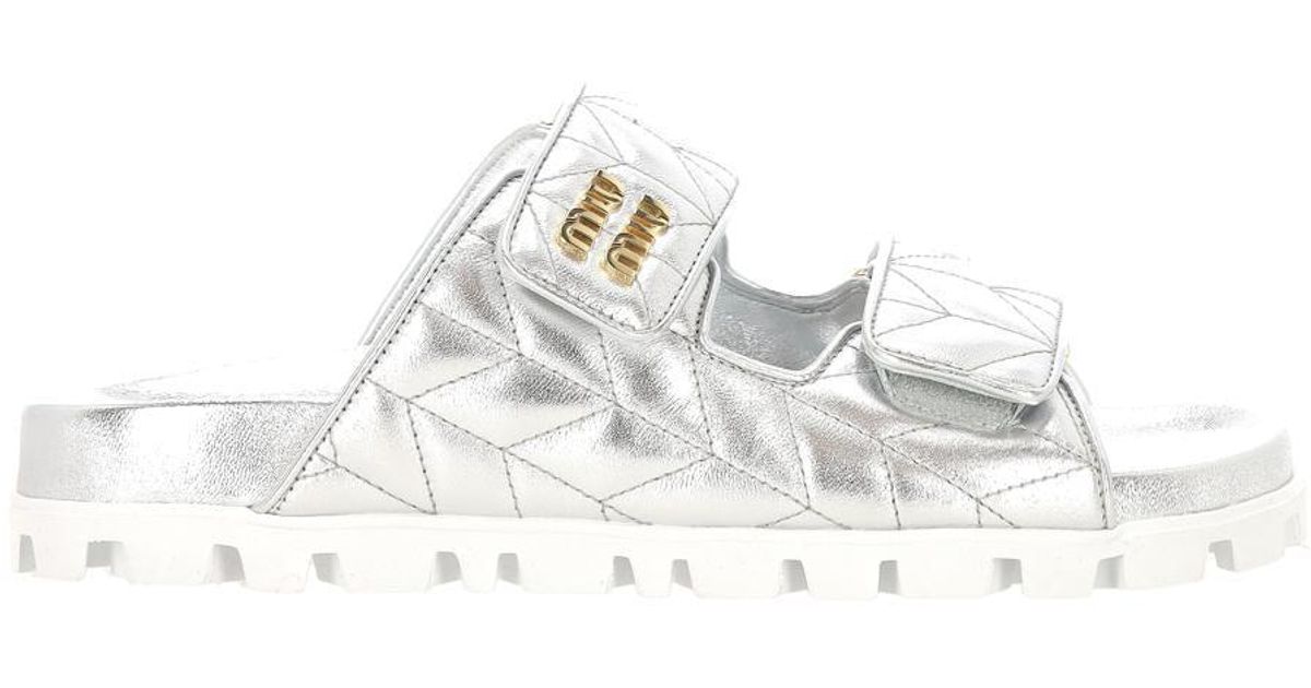 Miu Sandals Square Heel Shoes White Leather main image 1
