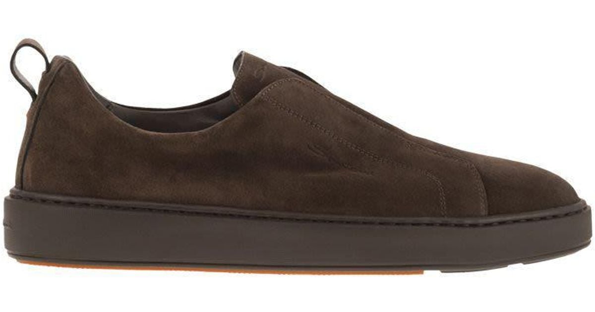 Santoni Suede Slip-On Trainer in Brown for Men | Lyst