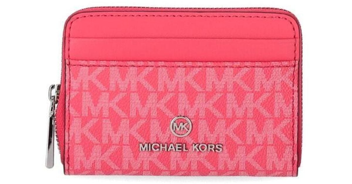 Michael Kors Jet Set Monogram Geranium Small Wallet in Pink | Lyst
