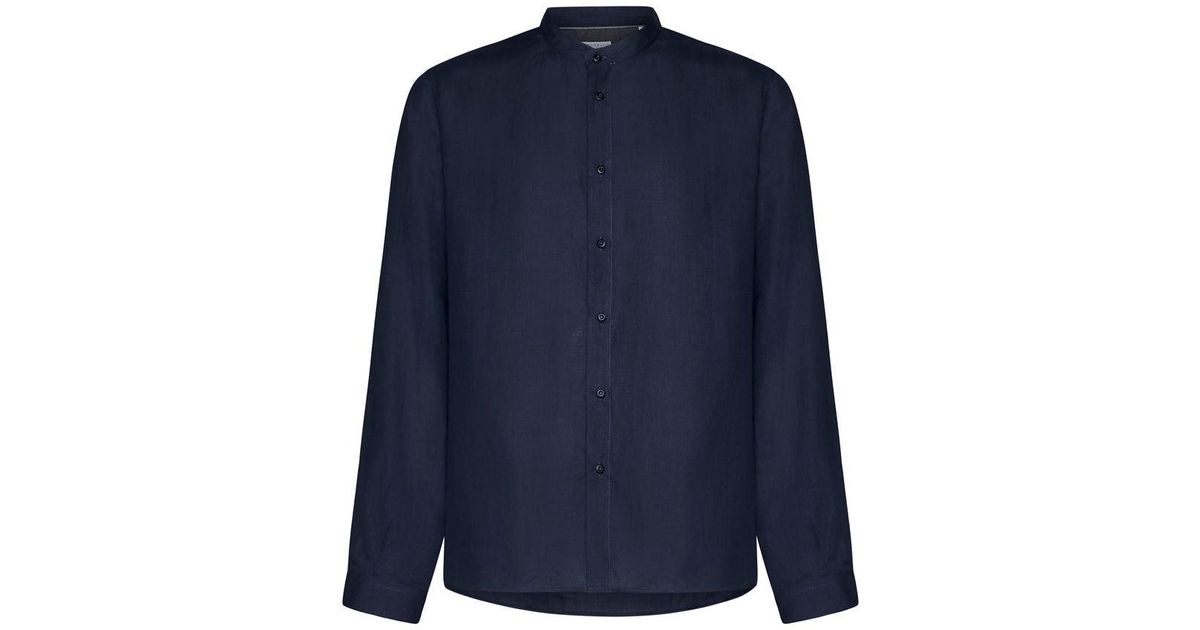 Brunello Cucinelli band-collar hemp shirt - Blue