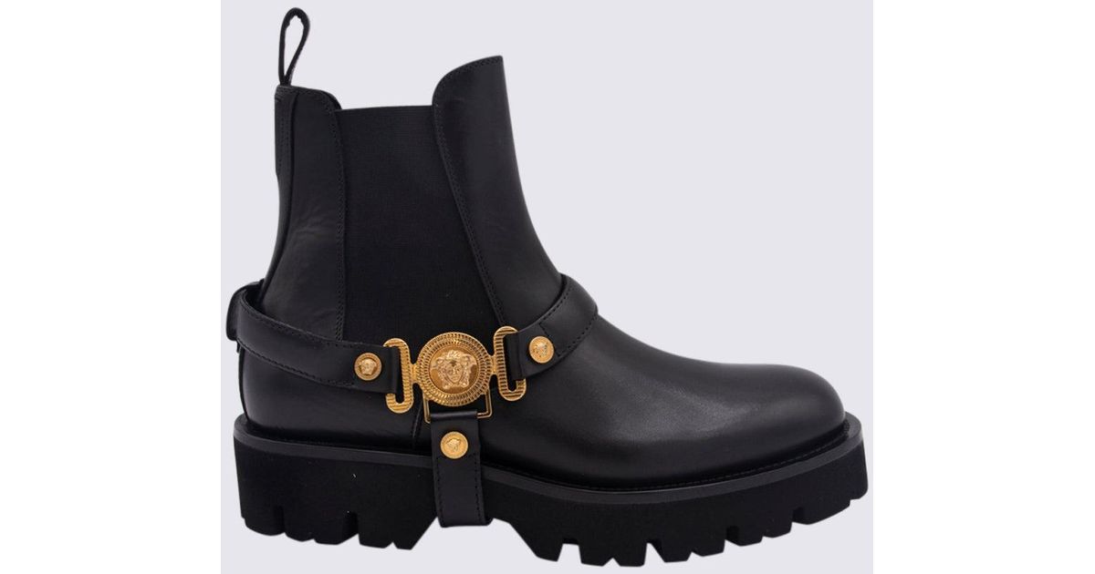 Versace Black Leather Chelsea Boots for Men Lyst