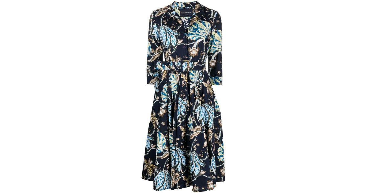 Samantha Sung Printed Cotton Long Dress in Blue | Lyst