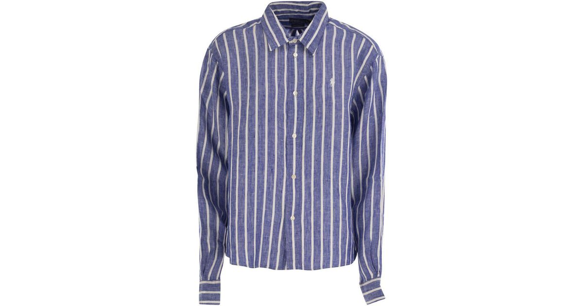 Polo Ralph Lauren Wide And Short Vichy Linen Shirt in Blue