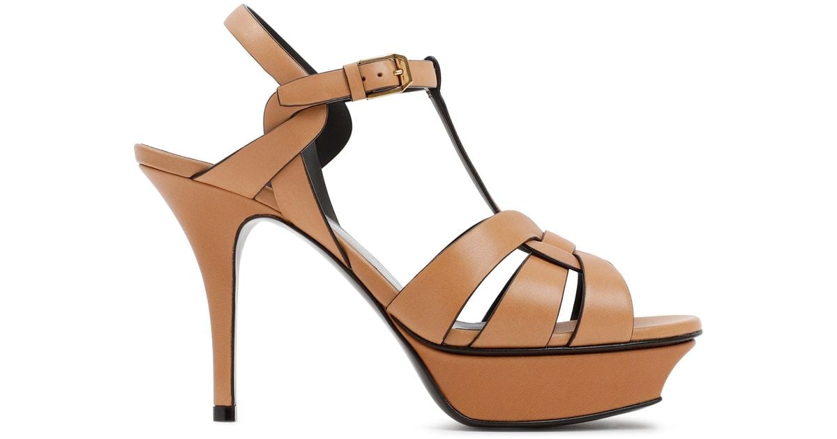 Saint Laurent Leather Tribute Sandal Shoes in Brown | Lyst