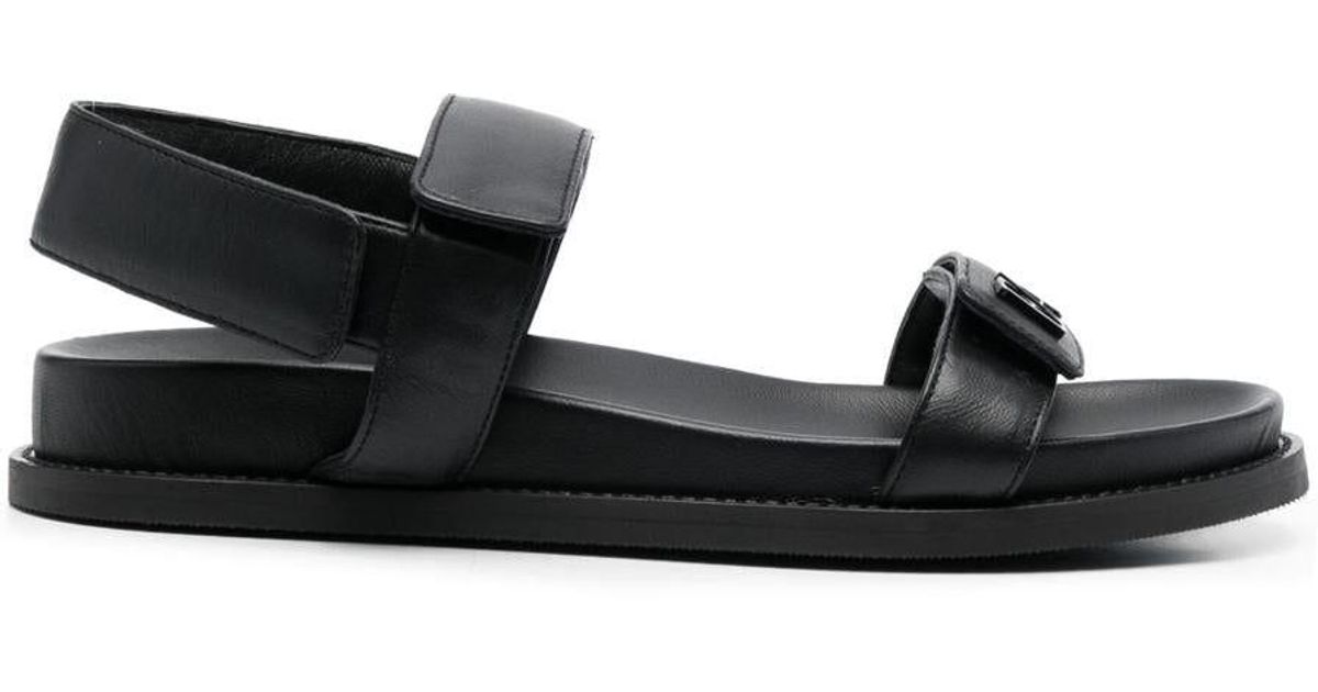 Emporio Armani Leather Flat Sandals in Black | Lyst