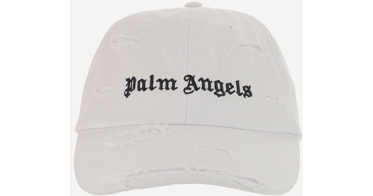 Palm Angels Ripped Logo Basebal Hat in White for Men | Lyst