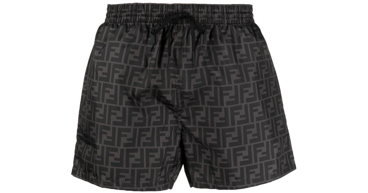Fendi Ff logo Print Swim Shorts in Black for Men Lyst Australia