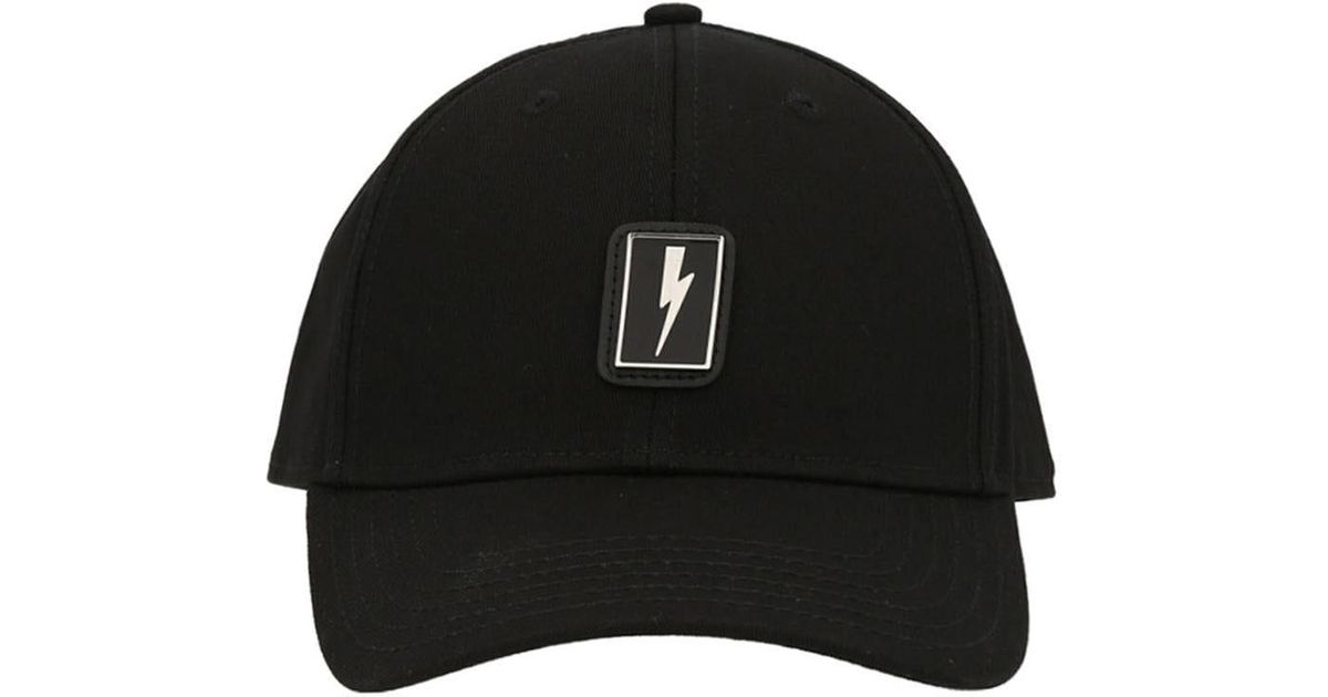 Neil Barrett Logo Plate Cap Hats in Black for Men | Lyst