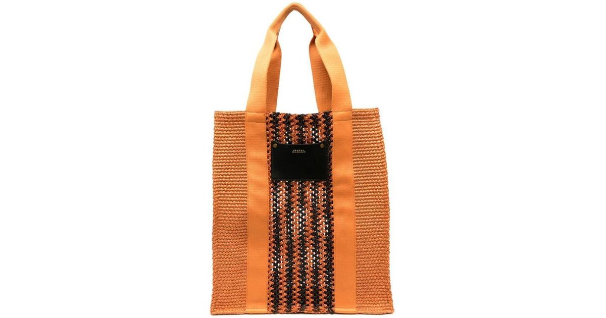 Isabel Marant Striped Woven Tote Bag in Orange | Lyst