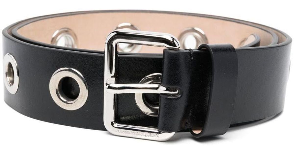 Alexander McQueen Eyelets Leather Belt in Black for Men Lyst
