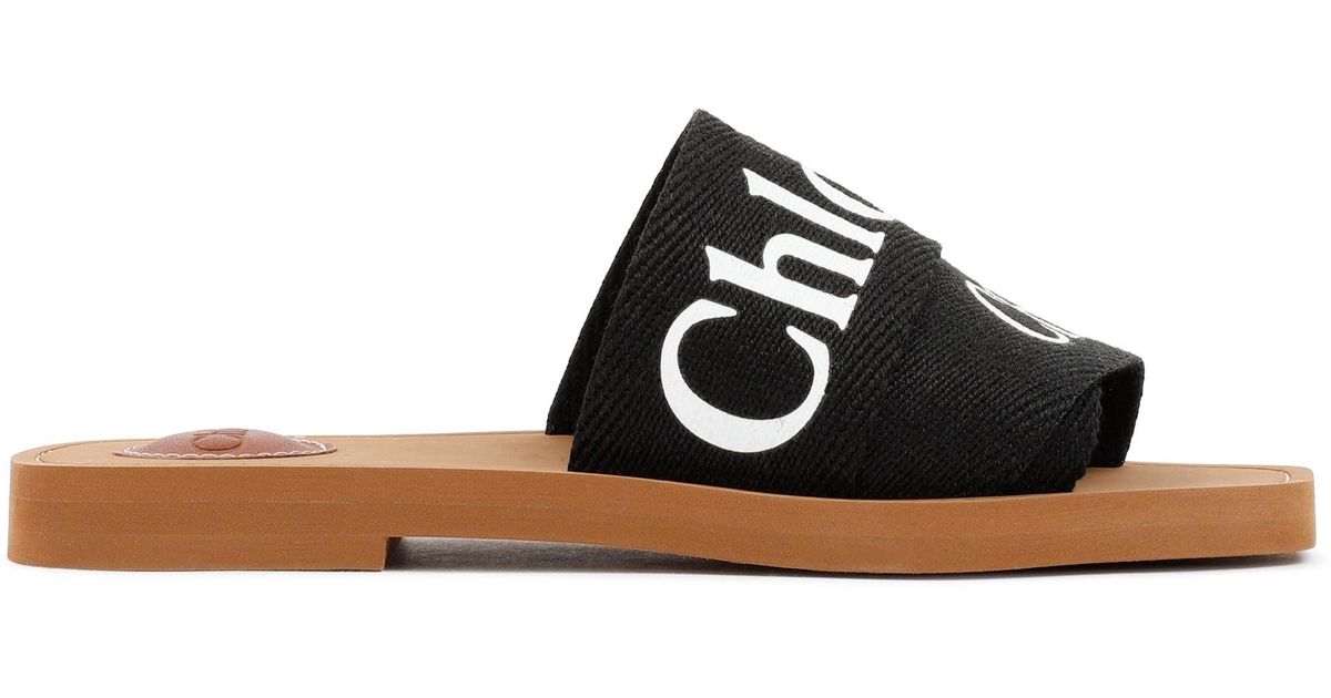 Chloé Linen Woody Sandal Shoes in Black | Lyst Australia