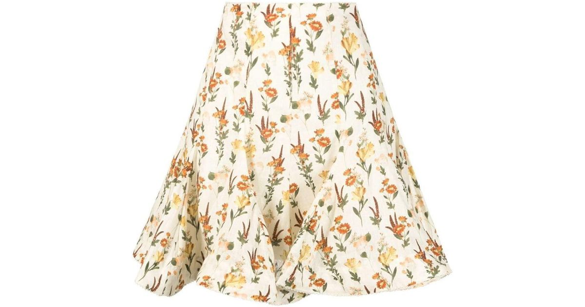 Agua by Agua Bendita Cerezo Clementina Floral-print Linen Skirt in ...