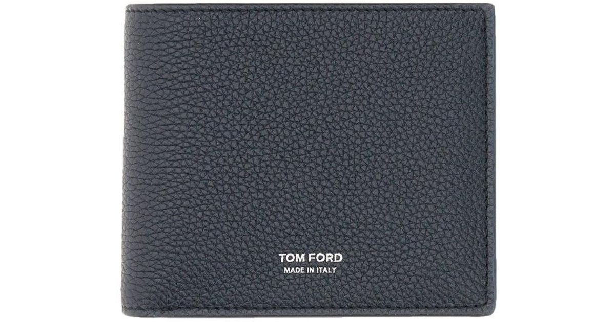 for Men Save 22% Tom Ford Leather Engraved-logo Bi-fold Wallet in Blue Black Mens Accessories Wallets and cardholders 
