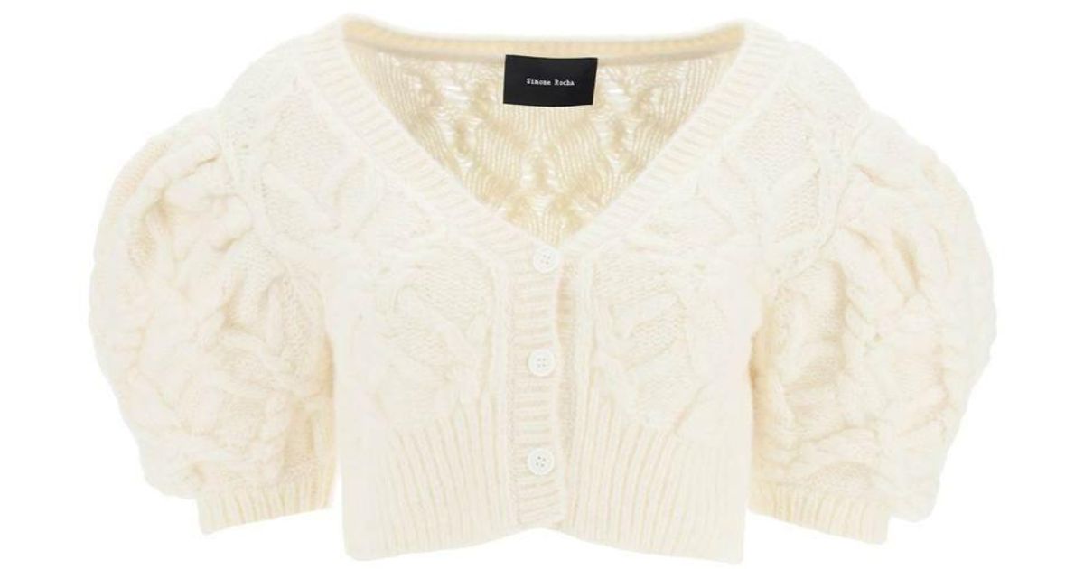 Simone Rocha Wool And Alpaca Short Sleeve Cropped Cardigan in Natural ...