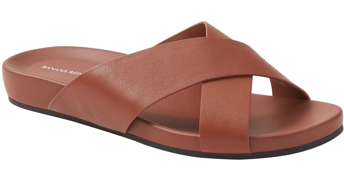Leather Crossover Slide Sandal 
