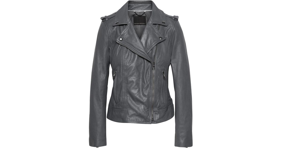 Banana Republic Gray Classic Leather Moto Jacket