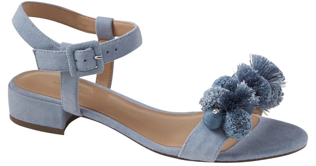 Banana Republic Suede Pom Pom Low Heel Sandal in Light