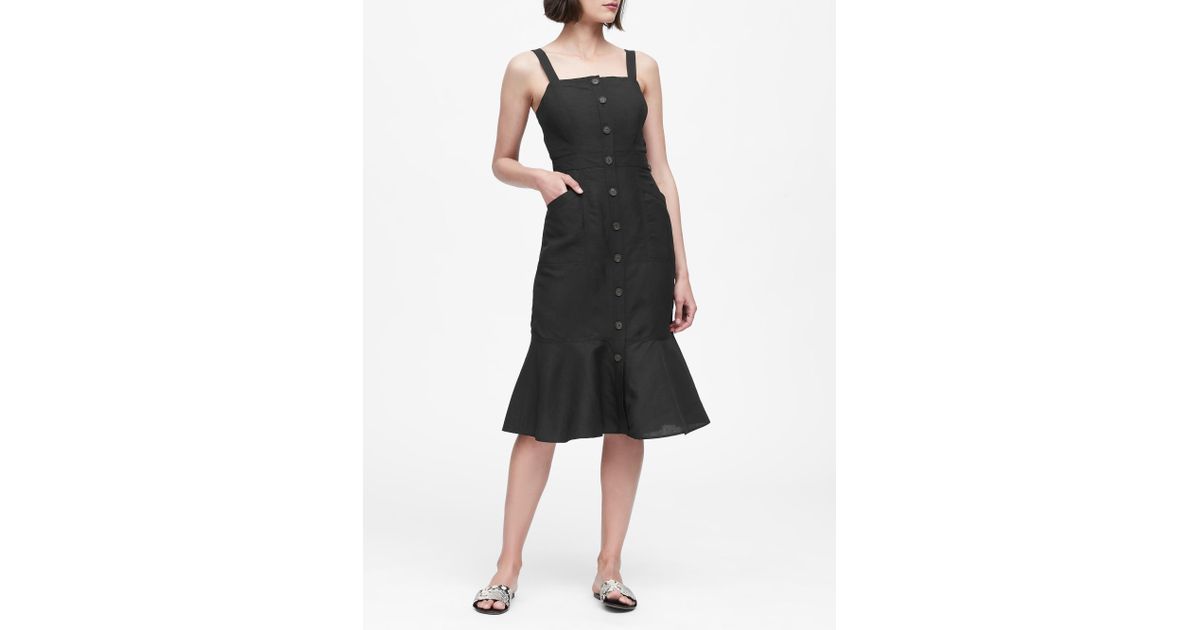 linen blend button front dress