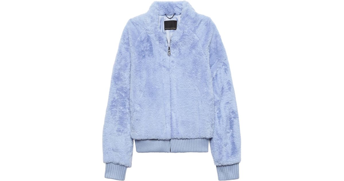 blue faux fur bomber jacket