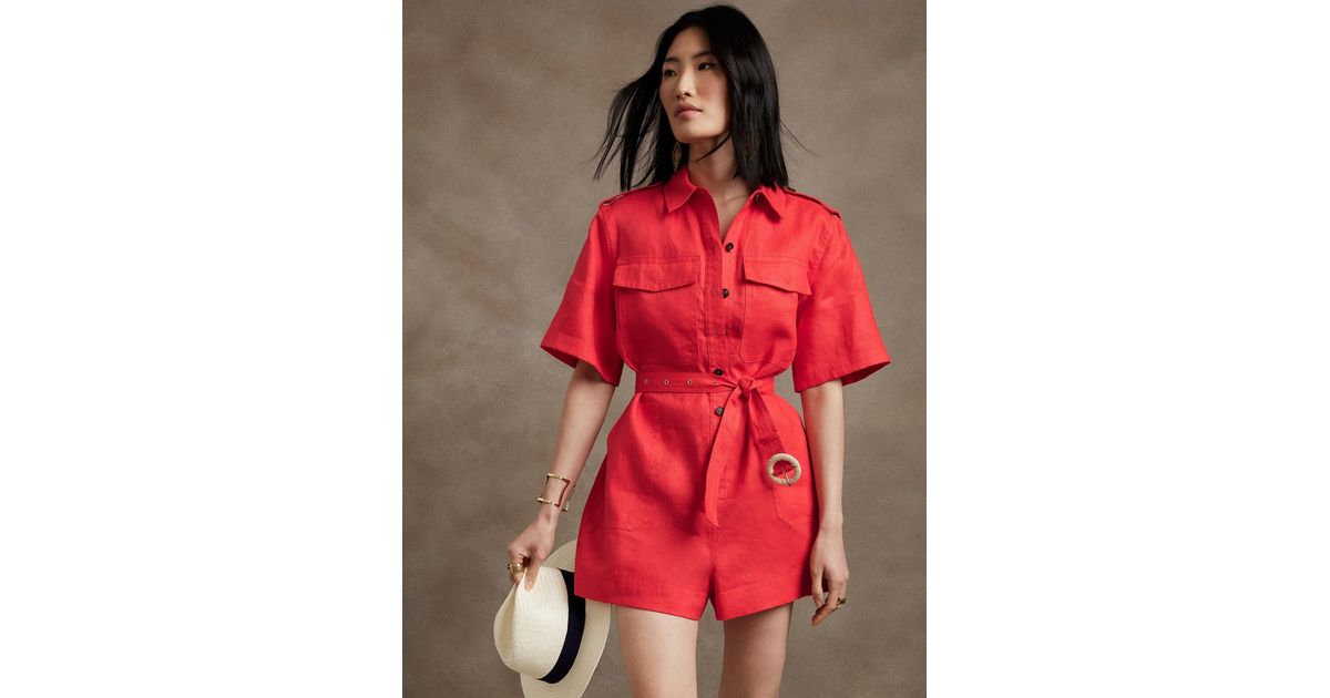 Banana Republic Linen Romper in Red 