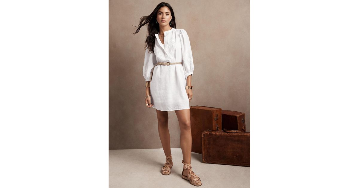 Banana Republic Petite Embroidered Linen Dress in Brown Lyst