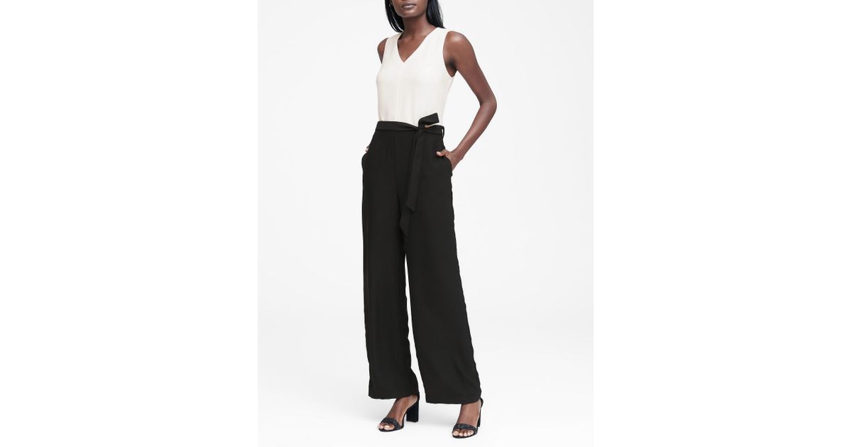 Lyst Banana Republic V Neck Tie Waist Jumpsuit In Black