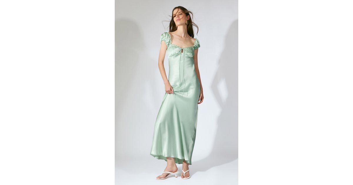 Bardot Stasia Satin Maxi Slip Dress in Green | Lyst