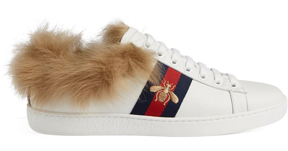 Gucci New Ace Fur-lined Sneakers in White - Lyst