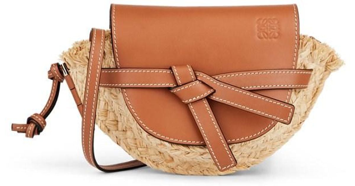 Loewe Gate Mini Straw & Leather Shoulder Bag in Beige (Natural) Lyst