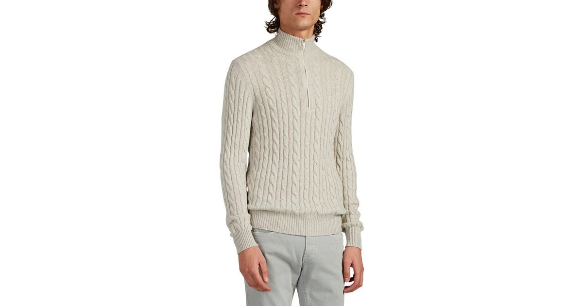 Loro Piana Cable-knit Cashmere Half-zip Sweater in Light Gray (Gray