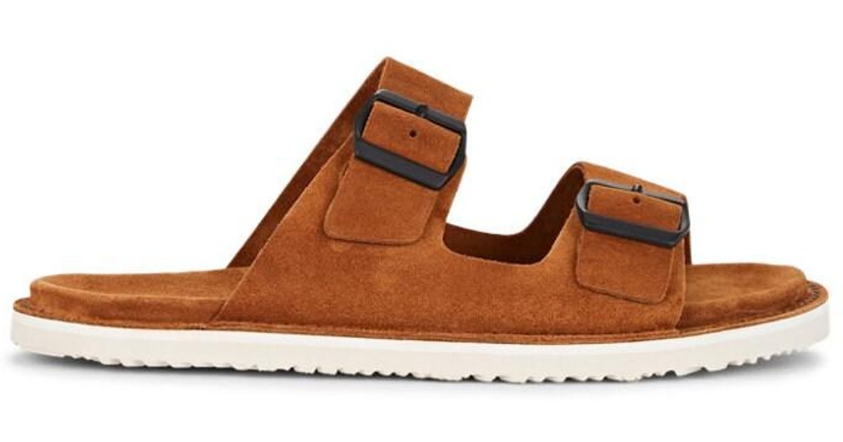 Buttero Suede Double-band Slide Sandals in Brown for Men - Lyst