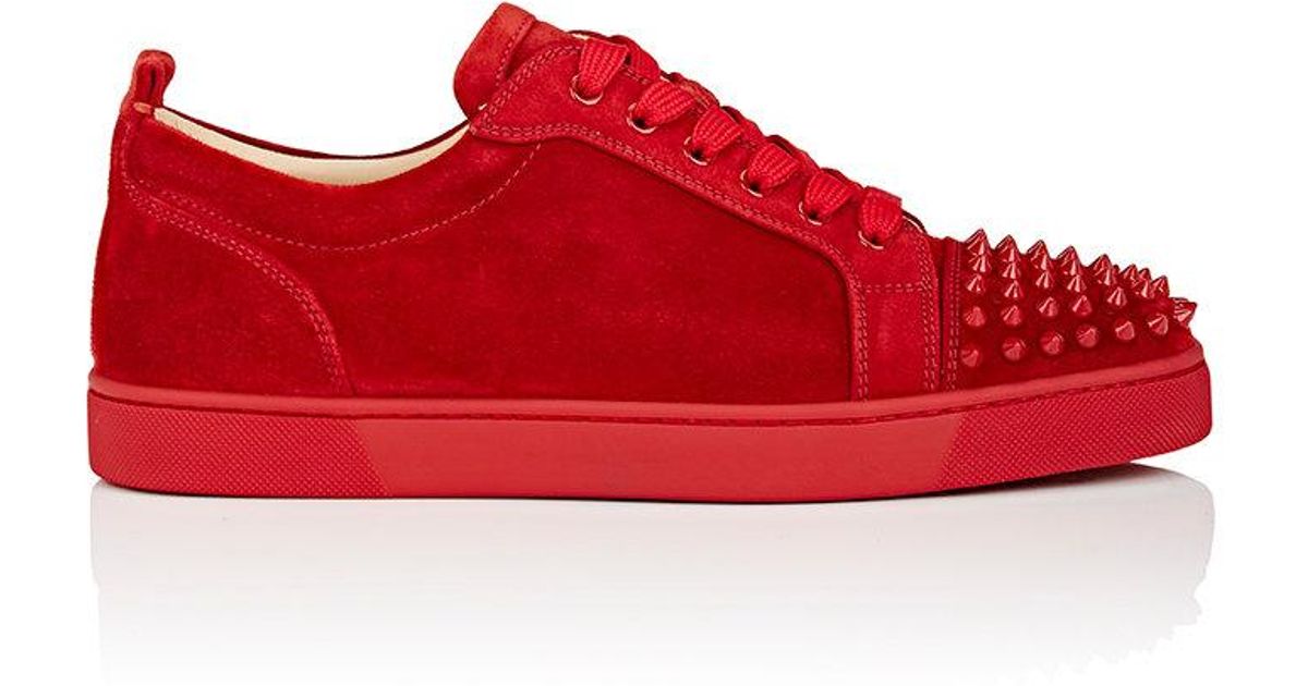 Christian Louboutin Louis Junior Spikes Flat Suede Sneakers in Red - Lyst