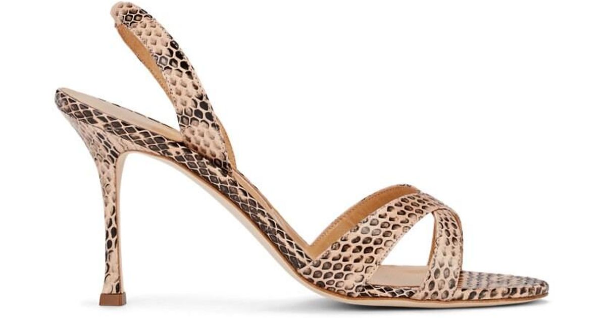Manolo Blahnik Leather Callasli Snakeskin Slingback Sandals in Nude Snake (Natural) - Lyst