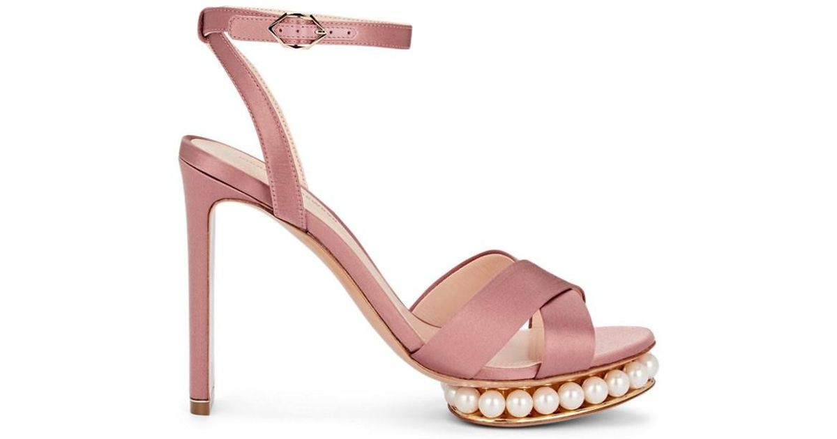 Nicholas Kirkwood Satin Casati Pearl Platform Sandals in Dusty Pink ...