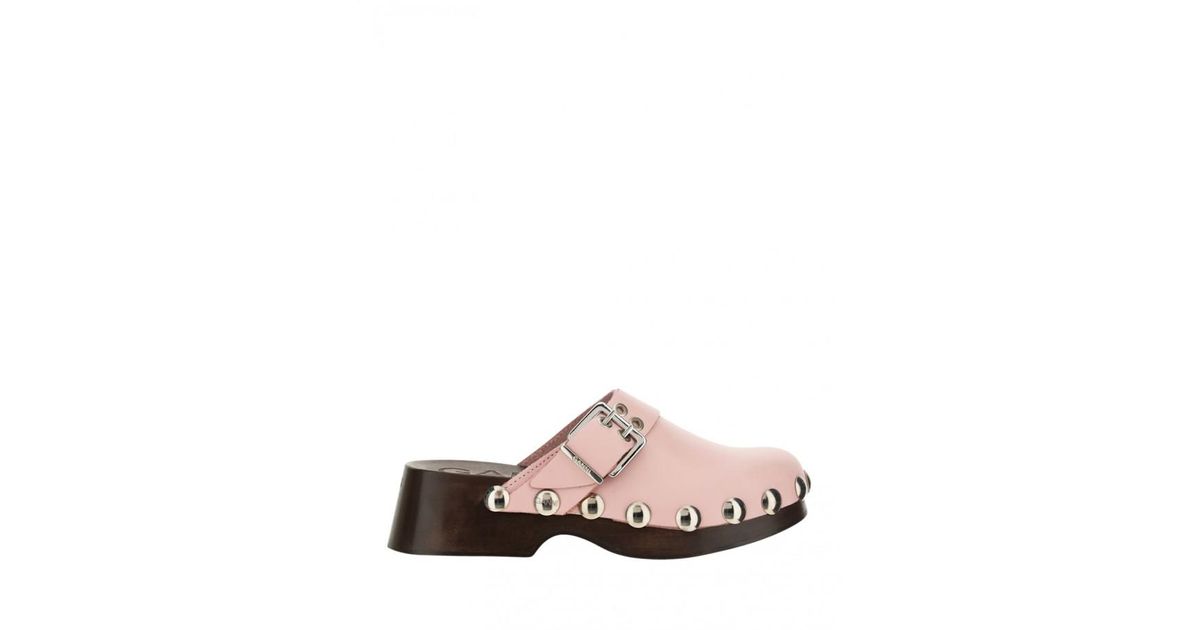 Ganni Leather Retro Clogs in Pink | Lyst